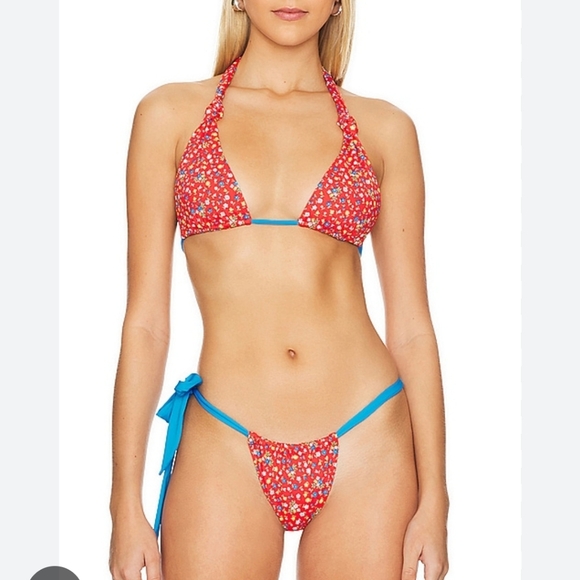 New!SET Frankies Bikini Kealy Tie Side Cheeky With Florabelle Triangle Top